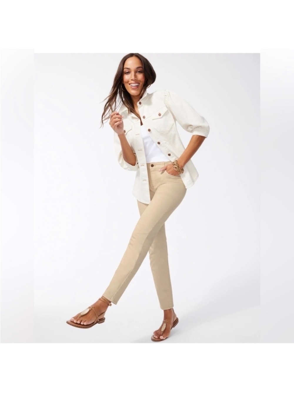 NWT CHICO'S So Slimming Girlfriend Ankle Stylish Cream Tan Pants Sz 3.5 US 16-18
